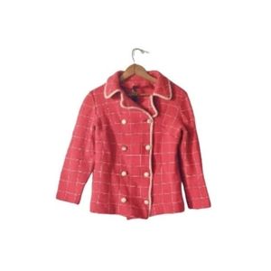 Vintage Bright Red & White Plaid Checker Blazer Jacket Made in Paris Size Small